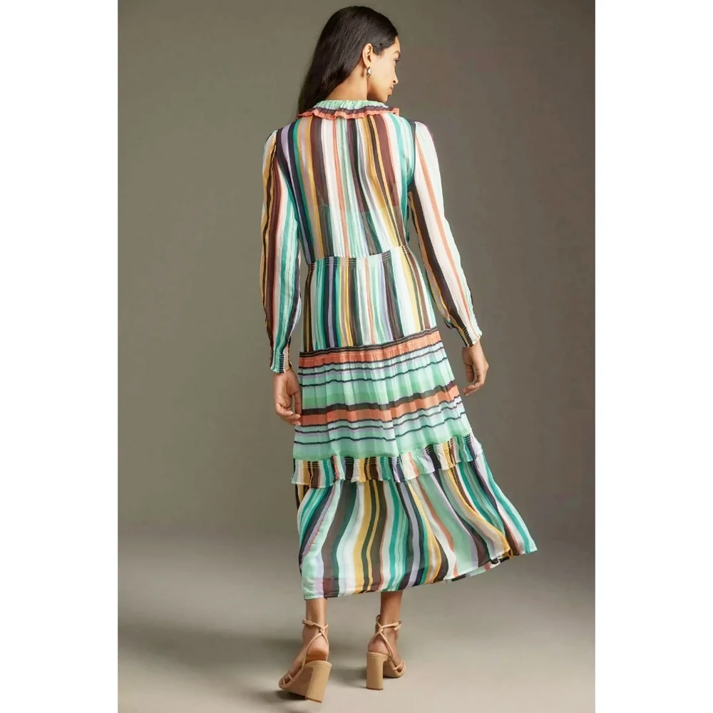 Anthropologie Marais Maxi Tiered Dress‎ Printed Chiffon